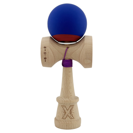 Kendama X Originala, Profesionala, Flippy, Rubber Grip, Cupe Mari KING SIZE V3, Gaura in Baza, Rulment Metalic, din lemn 18 cm, Ata 62/65 cm, Bicolor Albastru inchis/Rosu [1]