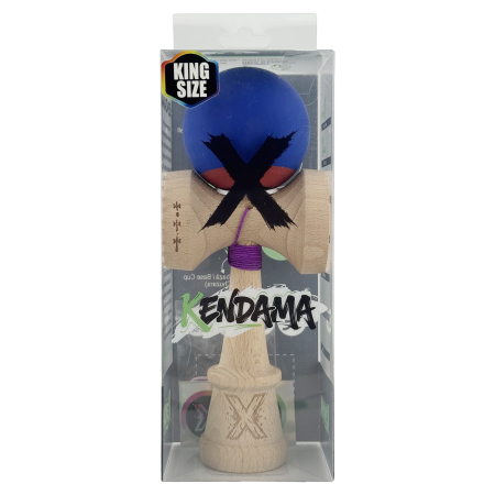 Kendama X Originala, Profesionala, Flippy, Rubber Grip, Cupe Mari KING SIZE V3, Gaura in Baza, Rulment Metalic, din lemn 18 cm, Ata 62/65 cm, Bicolor Albastru inchis/Rosu [5]