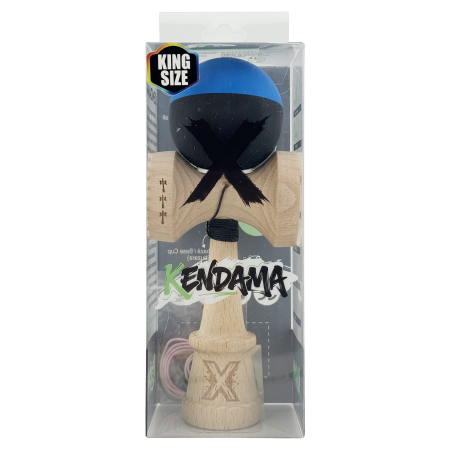 Kendama X Originala, Profesionala, Flippy, Rubber Grip, Cupe Mari KING SIZE V3, Gaura in Baza, Rulment Metalic, din lemn 18 cm, Ata 62/65 cm, Bicolor Albastru/Negru [5]