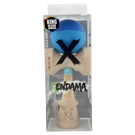 Kendama X Originala, Profesionala, Flippy, Rubber Grip, Cupe Mari KING SIZE V3, Gaura in Baza, Rulment Metalic, din lemn 18 cm, Ata 62/65 cm, Bicolor Albastru/Albastru deschis [5]