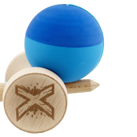 Kendama X Originala, Profesionala, Flippy, Rubber Grip, Cupe Mari KING SIZE V3, Gaura in Baza, Rulment Metalic, din lemn 18 cm, Ata 62/65 cm, Bicolor Albastru/Albastru deschis [8]