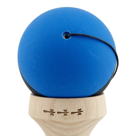 Kendama X Originala, Profesionala, Flippy, Rubber Grip, Cupe Mari KING SIZE V3, Gaura in Baza, Rulment Metalic, din lemn 18 cm, Ata 62/65 cm, Bicolor Albastru/Negru [9]