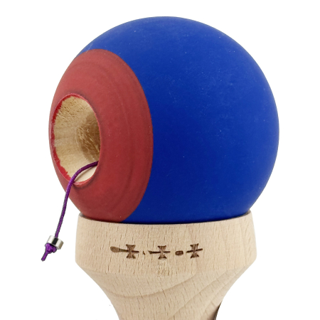 Kendama X Originala, Profesionala, Flippy, Rubber Grip, Cupe Mari KING SIZE V3, Gaura in Baza, Rulment Metalic, din lemn 18 cm, Ata 62/65 cm, Bicolor Albastru inchis/Rosu [6]