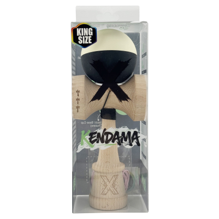 Kendama X Originala, Profesionala, Flippy, Rubber Grip, Cupe Mari KING SIZE V3, Gaura in Baza, Rulment Metalic, din lemn 18 cm, Ata 62/65 cm, Bicolor Galben/Negru [5]