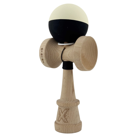 Kendama X Originala, Profesionala, Flippy, Rubber Grip, Cupe Mari KING SIZE V3, Gaura in Baza, Rulment Metalic, din lemn 18 cm, Ata 62/65 cm, Bicolor Galben/Negru [2]
