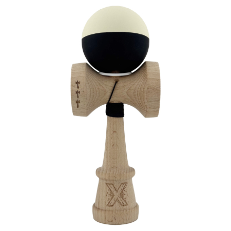 Kendama X Originala, Profesionala, Flippy, Rubber Grip, Cupe Mari KING SIZE V3, Gaura in Baza, Rulment Metalic, din lemn 18 cm, Ata 62/65 cm, Bicolor Galben/Negru [1]