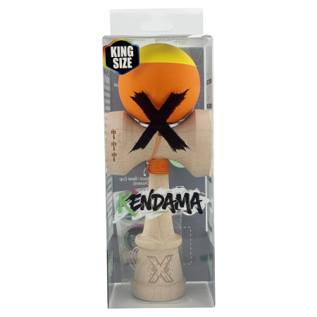 Kendama X Originala, Profesionala, Flippy, Rubber Grip, Cupe Mari KING SIZE V3, Gaura in Baza, Rulment Metalic, din lemn 18 cm, Ata 62/65 cm, Bicolor Galben/Portocaliu [5]