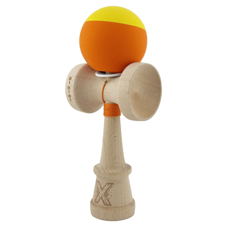 Kendama X Originala, Profesionala, Flippy, Rubber Grip, Cupe Mari KING SIZE V3, Gaura in Baza, Rulment Metalic, din lemn 18 cm, Ata 62/65 cm, Bicolor Galben/Portocaliu [2]
