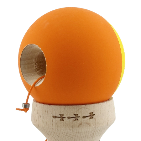 Kendama X Originala, Profesionala, Flippy, Rubber Grip, Cupe Mari KING SIZE V3, Gaura in Baza, Rulment Metalic, din lemn 18 cm, Ata 62/65 cm, Bicolor Galben/Portocaliu [6]