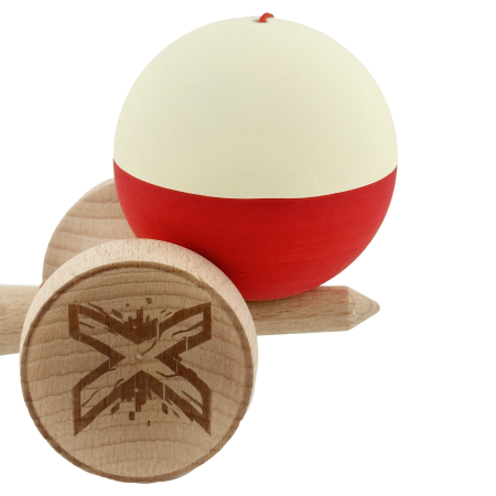 Kendama X Originala, Profesionala, Flippy, Rubber Grip, Cupe Mari KING SIZE V3, Gaura in Baza, Rulment Metalic, din lemn 18 cm, Ata 62/65 cm, Bicolor Galben/Rosu [8]