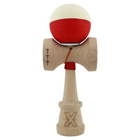Kendama X Originala, Profesionala, Flippy, Rubber Grip, Cupe Mari KING SIZE V3, Gaura in Baza, Rulment Metalic, din lemn 18 cm, Ata 62/65 cm, Bicolor Galben/Rosu [1]