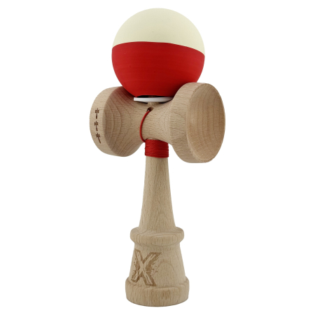 Kendama X Originala, Profesionala, Flippy, Rubber Grip, Cupe Mari KING SIZE V3, Gaura in Baza, Rulment Metalic, din lemn 18 cm, Ata 62/65 cm, Bicolor Galben/Rosu [2]