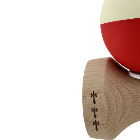 Kendama X Originala, Profesionala, Flippy, Rubber Grip, Cupe Mari KING SIZE V3, Gaura in Baza, Rulment Metalic, din lemn 18 cm, Ata 62/65 cm, Bicolor Galben/Rosu [7]