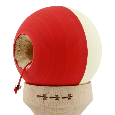 Kendama X Originala, Profesionala, Flippy, Rubber Grip, Cupe Mari KING SIZE V3, Gaura in Baza, Rulment Metalic, din lemn 18 cm, Ata 62/65 cm, Bicolor Galben/Rosu [6]