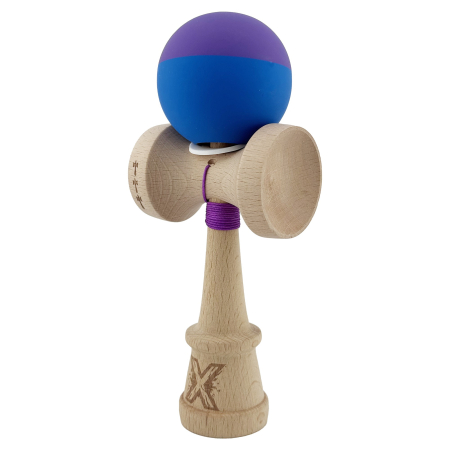 Kendama X Originala, Profesionala, Flippy, Rubber Grip, Cupe Mari KING SIZE V3, Gaura in Baza, Rulment Metalic, din lemn 18 cm, Ata 62/65 cm, Bicolor Mov/Albastru [2]