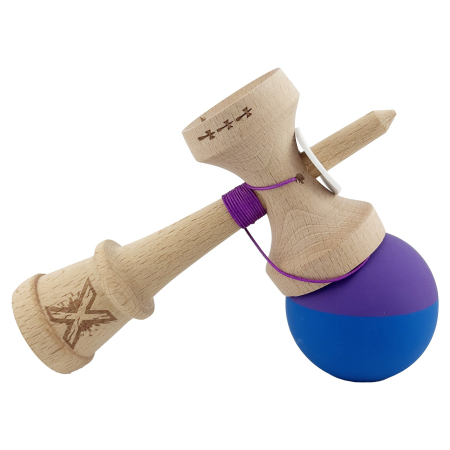 Kendama X Originala, Profesionala, Flippy, Rubber Grip, Cupe Mari KING SIZE V3, Gaura in Baza, Rulment Metalic, din lemn 18 cm, Ata 62/65 cm, Bicolor Mov/Albastru [4]