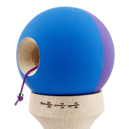Kendama X Originala, Profesionala, Flippy, Rubber Grip, Cupe Mari KING SIZE V3, Gaura in Baza, Rulment Metalic, din lemn 18 cm, Ata 62/65 cm, Bicolor Mov/Albastru [6]