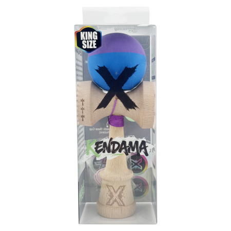 Kendama X Originala, Profesionala, Flippy, Rubber Grip, Cupe Mari KING SIZE V3, Gaura in Baza, Rulment Metalic, din lemn 18 cm, Ata 62/65 cm, Bicolor Mov/Albastru [5]