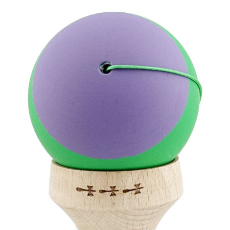 Kendama X Originala, Profesionala, Flippy, Rubber Grip, Cupe Mari KING SIZE V3, Gaura in Baza, Rulment Metalic, din lemn 18 cm, Ata 62/65 cm, Bicolor Mov/Verde [9]