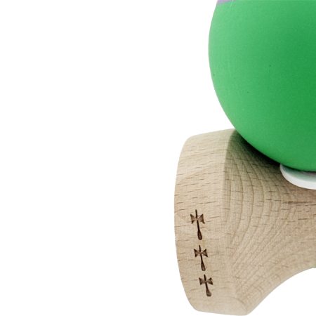 Kendama X Originala, Profesionala, Flippy, Rubber Grip, Cupe Mari KING SIZE V3, Gaura in Baza, Rulment Metalic, din lemn 18 cm, Ata 62/65 cm, Bicolor Mov/Verde [7]