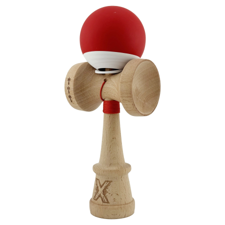 Kendama X Originala, Profesionala, Flippy, Rubber Grip, Cupe Mari KING SIZE V3, Gaura in Baza, Rulment Metalic, din lemn 18 cm, Ata 62/65 cm, Bicolor Rosu/Alb [2]