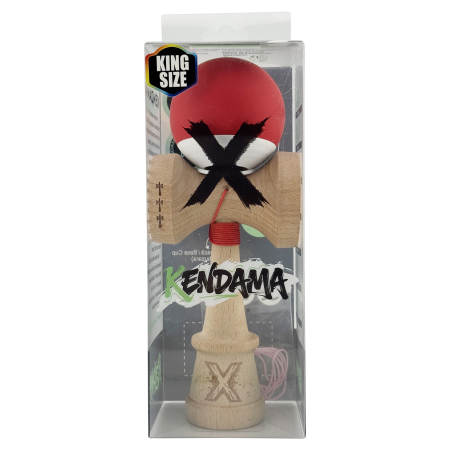 Kendama X Originala, Profesionala, Flippy, Rubber Grip, Cupe Mari KING SIZE V3, Gaura in Baza, Rulment Metalic, din lemn 18 cm, Ata 62/65 cm, Bicolor Rosu/Alb [5]