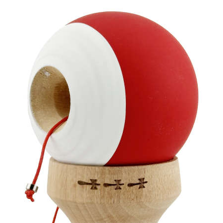 Kendama X Originala, Profesionala, Flippy, Rubber Grip, Cupe Mari KING SIZE V3, Gaura in Baza, Rulment Metalic, din lemn 18 cm, Ata 62/65 cm, Bicolor Rosu/Alb [6]