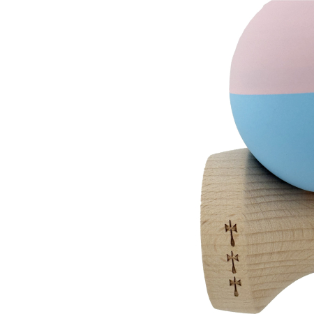 Kendama X Originala, Profesionala, Flippy, Rubber Grip, Cupe Mari KING SIZE V3, Gaura in Baza, Rulment Metalic, din lemn 18 cm, Ata 62/65 cm, Bicolor Roz/Bleu [7]