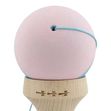Kendama X Originala, Profesionala, Flippy, Rubber Grip, Cupe Mari KING SIZE V3, Gaura in Baza, Rulment Metalic, din lemn 18 cm, Ata 62/65 cm, Bicolor Roz/Bleu [9]