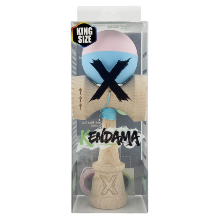 Kendama X Originala, Profesionala, Flippy, Rubber Grip, Cupe Mari KING SIZE V3, Gaura in Baza, Rulment Metalic, din lemn 18 cm, Ata 62/65 cm, Bicolor Roz/Bleu [5]