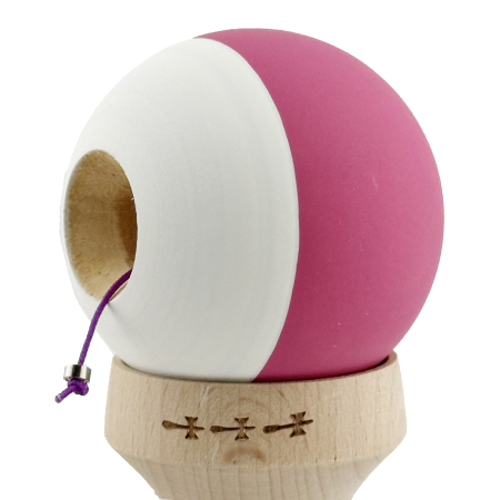 Kendama X Originala, Profesionala, Flippy, Rubber Grip, Cupe Mari KING SIZE V3, Gaura in Baza, Rulment Metalic, din lemn 18 cm, Ata 62/65 cm, Bicolor Roz inchis/Alb [6]