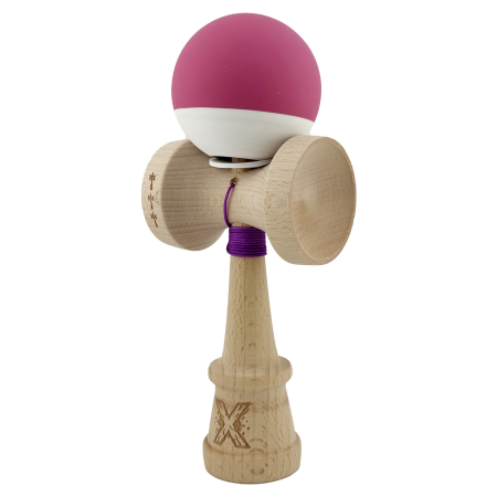 Kendama X Originala, Profesionala, Flippy, Rubber Grip, Cupe Mari KING SIZE V3, Gaura in Baza, Rulment Metalic, din lemn 18 cm, Ata 62/65 cm, Bicolor Roz inchis/Alb [2]