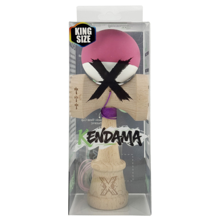 Kendama X Originala, Profesionala, Flippy, Rubber Grip, Cupe Mari KING SIZE V3, Gaura in Baza, Rulment Metalic, din lemn 18 cm, Ata 62/65 cm, Bicolor Roz inchis/Alb [5]