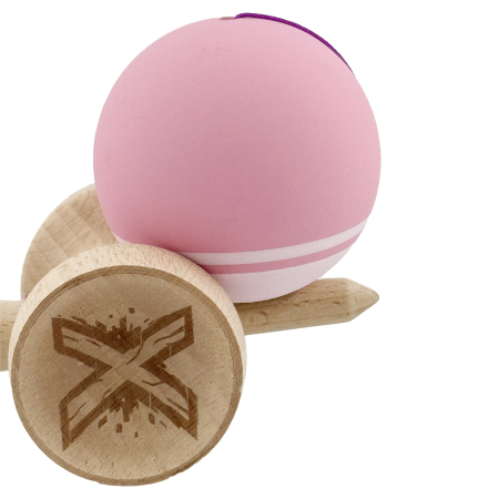Kendama X Originala, Profesionala, Flippy, Rubber Grip, Cupe Mari KING SIZE V3, Gaura in Baza, Rulment Metalic, din lemn 18 cm, Ata 62/65 cm, Bicolor Roz/Roz deschis [8]