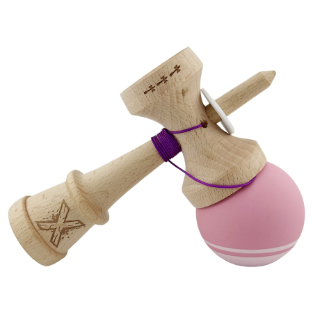 Kendama X Originala, Profesionala, Flippy, Rubber Grip, Cupe Mari KING SIZE V3, Gaura in Baza, Rulment Metalic, din lemn 18 cm, Ata 62/65 cm, Bicolor Roz/Roz deschis [4]