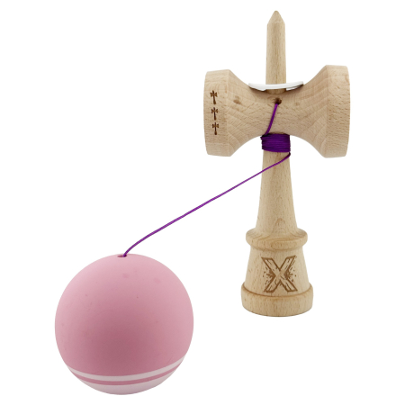 Kendama X Originala, Profesionala, Flippy, Rubber Grip, Cupe Mari KING SIZE V3, Gaura in Baza, Rulment Metalic, din lemn 18 cm, Ata 62/65 cm, Bicolor Roz/Roz deschis [3]