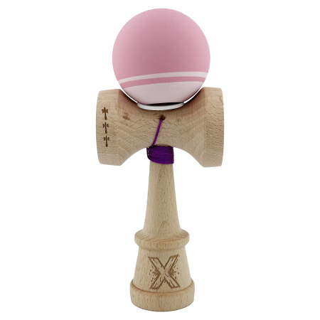 Kendama X Originala, Profesionala, Flippy, Rubber Grip, Cupe Mari KING SIZE V3, Gaura in Baza, Rulment Metalic, din lemn 18 cm, Ata 62/65 cm, Bicolor Roz/Roz deschis [1]