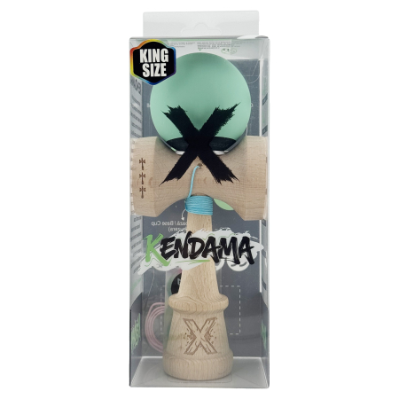 Kendama X Originala, Profesionala, Flippy, Rubber Grip, Cupe Mari KING SIZE V3, Gaura in Baza, Rulment Metalic, din lemn 18 cm, Ata 62/65 cm, Bicolor Turcoaz/Albastru inchis [5]