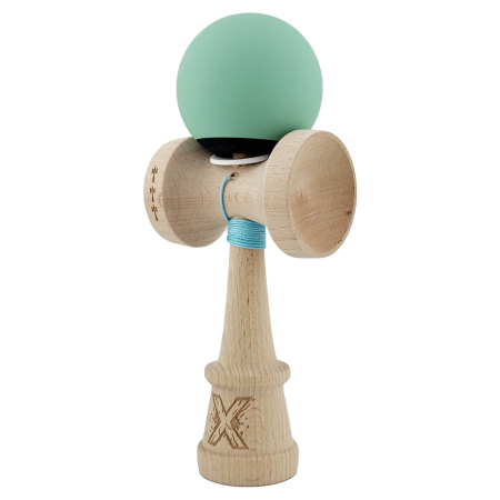 Kendama X Originala, Profesionala, Flippy, Rubber Grip, Cupe Mari KING SIZE V3, Gaura in Baza, Rulment Metalic, din lemn 18 cm, Ata 62/65 cm, Bicolor Turcoaz/Albastru inchis [2]