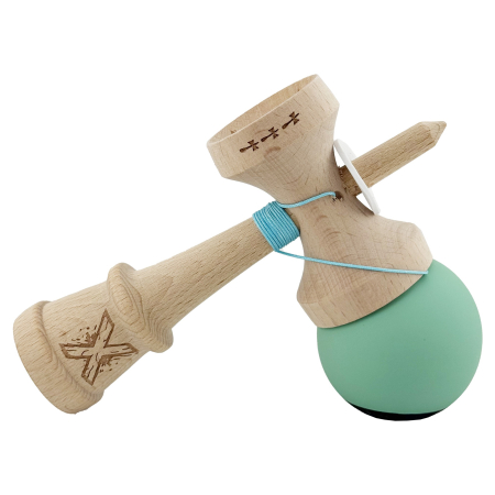 Kendama X Originala, Profesionala, Flippy, Rubber Grip, Cupe Mari KING SIZE V3, Gaura in Baza, Rulment Metalic, din lemn 18 cm, Ata 62/65 cm, Bicolor Turcoaz/Albastru inchis [4]