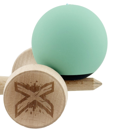 Kendama X Originala, Profesionala, Flippy, Rubber Grip, Cupe Mari KING SIZE V3, Gaura in Baza, Rulment Metalic, din lemn 18 cm, Ata 62/65 cm, Bicolor Turcoaz/Albastru inchis [8]