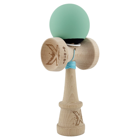 Kendama - Kendama X Originala, Profesionala, Flippy, Rubber Grip, Cupe Mari KING SIZE V3, Gaura in Baza, Rulment Metalic, din lemn 18 cm, Ata 62/65 cm, Bicolor Turcoaz/Albastru inchis