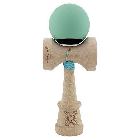Kendama X Originala, Profesionala, Flippy, Rubber Grip, Cupe Mari KING SIZE V3, Gaura in Baza, Rulment Metalic, din lemn 18 cm, Ata 62/65 cm, Bicolor Turcoaz/Albastru inchis [1]