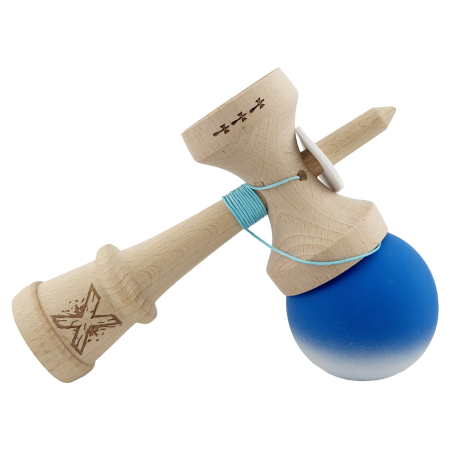 Kendama X Originala, Profesionala, Flippy, Rubber Grip, Cupe Mari KING SIZE V3, Gaura in Baza, Rulment Metalic, din lemn 18 cm, Ata 62/65 cm, Gradient Albastru/Alb [4]