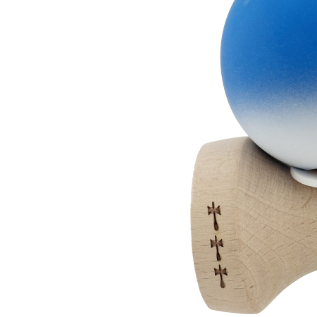 Kendama X Originala, Profesionala, Flippy, Rubber Grip, Cupe Mari KING SIZE V3, Gaura in Baza, Rulment Metalic, din lemn 18 cm, Ata 62/65 cm, Gradient Albastru/Alb [7]