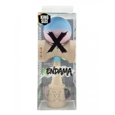 Kendama X Originala, Profesionala, Flippy, Rubber Grip, Cupe Mari KING SIZE V3, Gaura in Baza, Rulment Metalic, din lemn 18 cm, Ata 62/65 cm, Gradient Albastru/Roz [5]