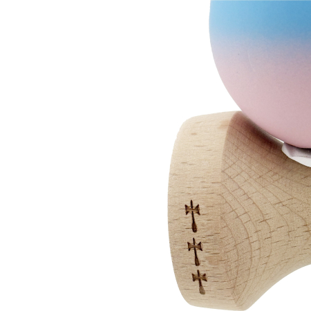 Kendama X Originala, Profesionala, Flippy, Rubber Grip, Cupe Mari KING SIZE V3, Gaura in Baza, Rulment Metalic, din lemn 18 cm, Ata 62/65 cm, Gradient Albastru/Roz [7]