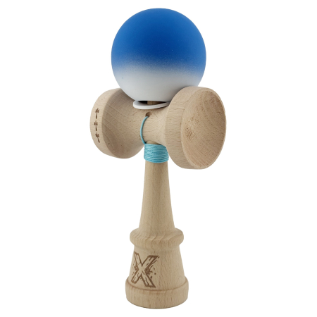 Kendama X Originala, Profesionala, Flippy, Rubber Grip, Cupe Mari KING SIZE V3, Gaura in Baza, Rulment Metalic, din lemn 18 cm, Ata 62/65 cm, Gradient Albastru/Alb [2]