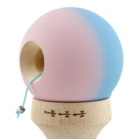 Kendama X Originala, Profesionala, Flippy, Rubber Grip, Cupe Mari KING SIZE V3, Gaura in Baza, Rulment Metalic, din lemn 18 cm, Ata 62/65 cm, Gradient Albastru/Roz [6]