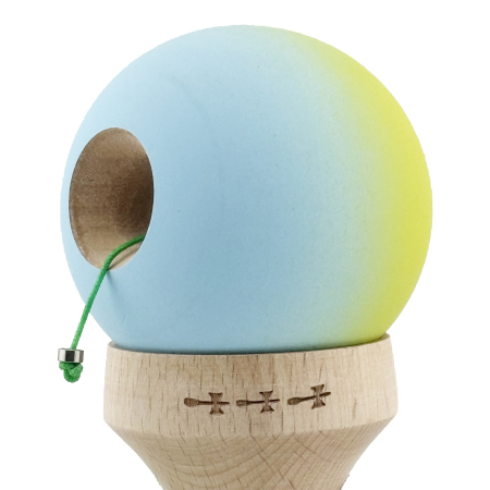 Kendama X Originala, Profesionala, Flippy, Rubber Grip, Cupe Mari KING SIZE V3, Gaura in Baza, Rulment Metalic, din lemn 18 cm, Ata 62/65 cm, Gradient Galben/Albastru [6]